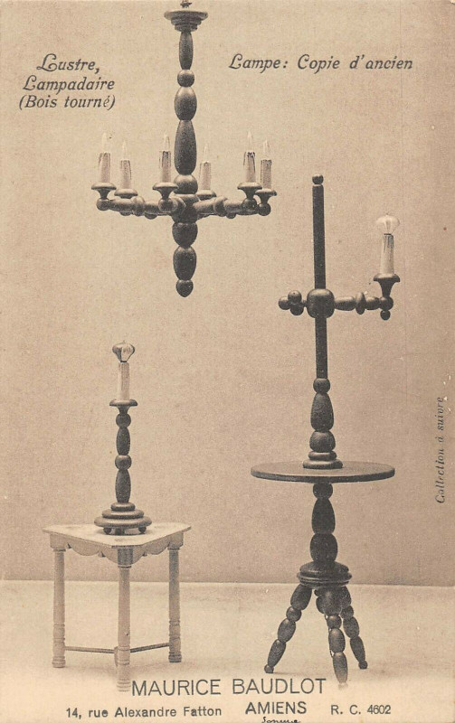 Carte postale ancienne Amiens Magasin Maurice Baudlot Rue Alexandre Fatton Lustre Lampe N°1 à Amiens