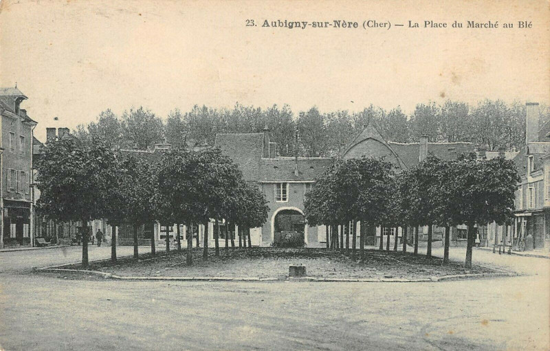 Carte postale ancienne 19 Aubigny Sur Nere La Place Du Marche Au Ble