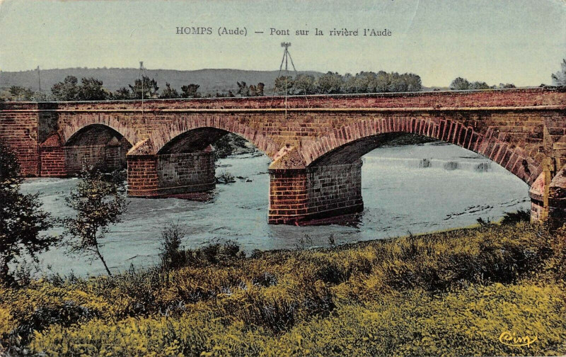 Carte postale ancienne Homps Pont Sur La Riviere L'Aude (cliché rare à Homps