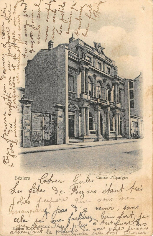 Carte postale ancienne Beziers Caisse D'Epargne à Béziers
