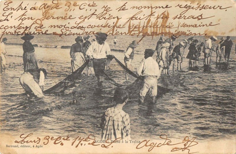 Carte postale ancienne Agde Peche A La Traine à Agde