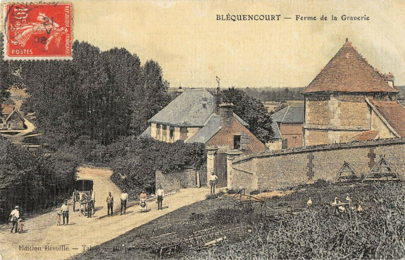 Carte postale ancienne Blequencourt Ferme De La Graverie (cpa toilée