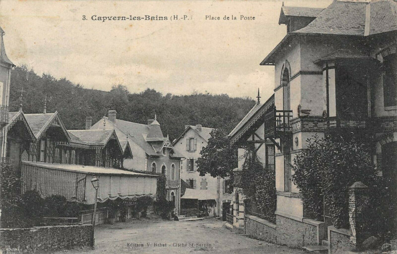 Carte postale ancienne Capvern Place De La Poste à Capvern