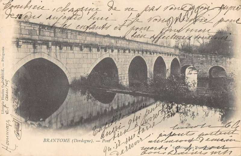 Carte postale ancienne Brantome Le Pont (dos non divisé)