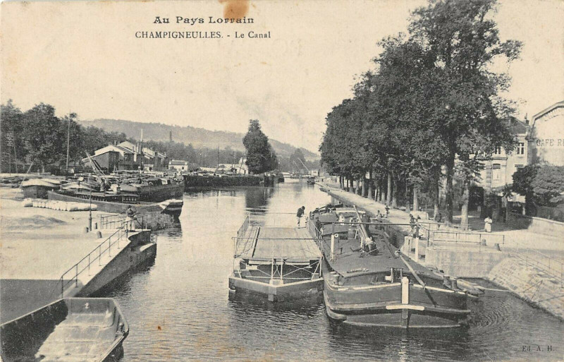 Carte postale ancienne Champigneules Le Canal (cliché rare