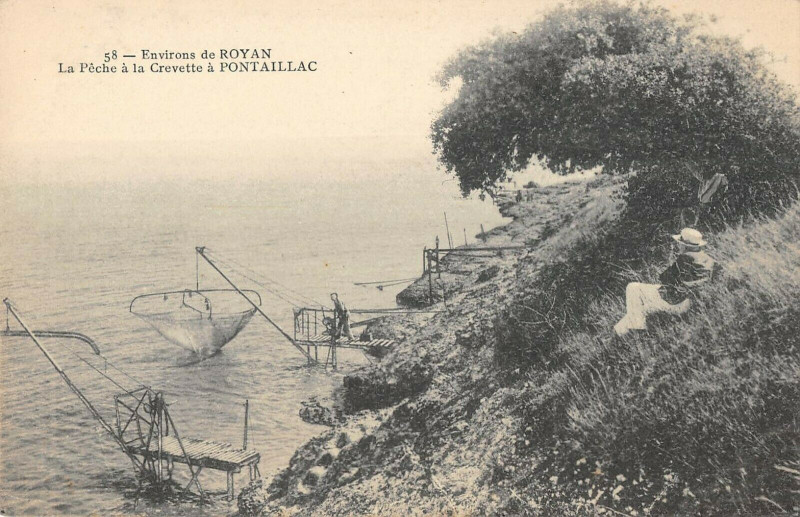 Carte postale ancienne Env.de Royan La Peche A La Crevette A Pontaillac à Royan