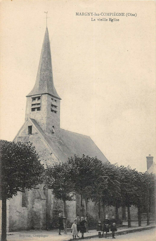 Carte postale ancienne Margny Les Compiegne La Vieille Eglise (cliché rare à Compiègne