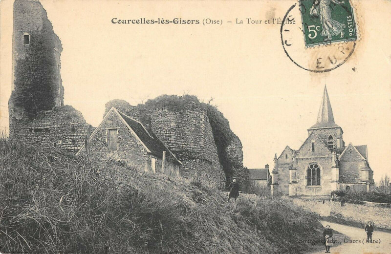 Carte postale ancienne Courcelles Les Gisors La Tour Et Eglise
