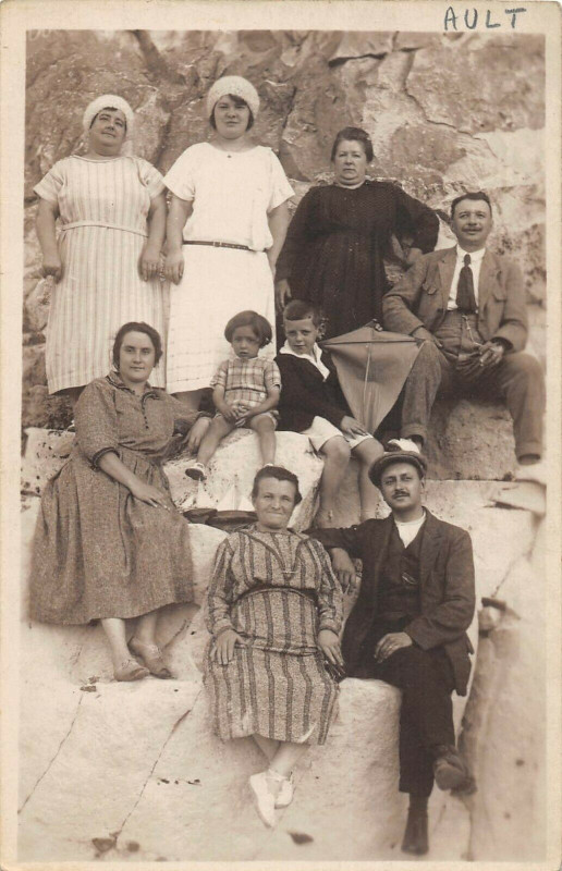 Carte postale ancienne Ault Onival Carte Photo Touristes Devant La Falaise à Ault