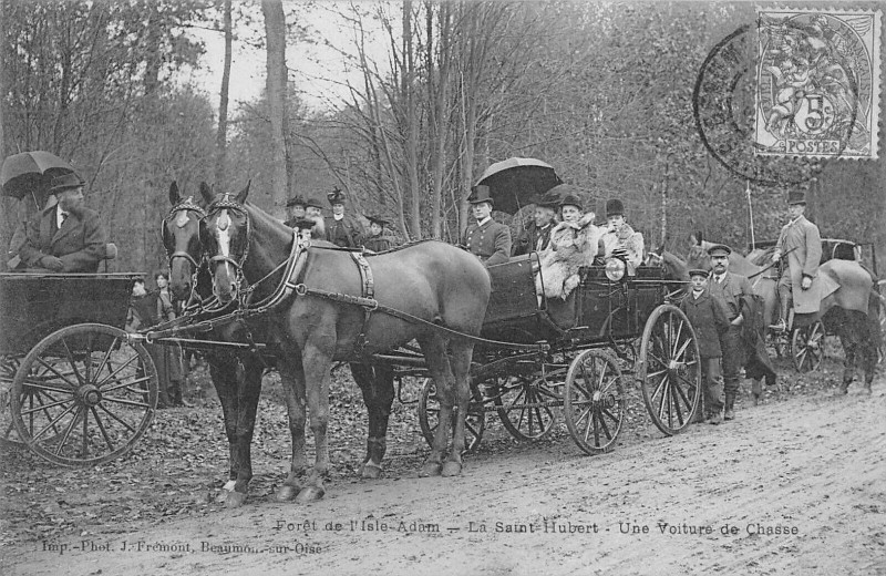 Carte postale ancienne Foret De L'Isle Adam La Saint Hubert Une Voiture De Chasse à L'Isle-Adam