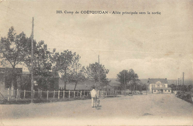 Carte postale ancienne Camp De Coetquidan Allee Principale Vers La Sortie