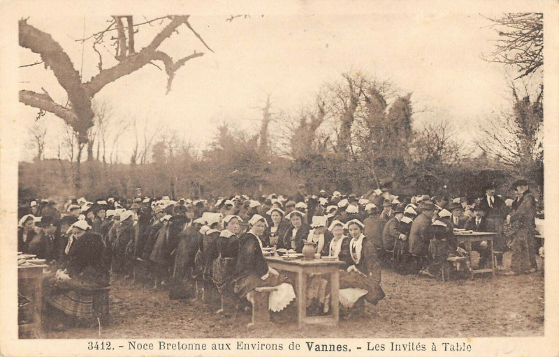 Carte postale ancienne Noce Environs De Vannes Les Invites A Table à Vannes