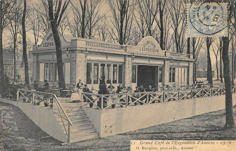 Carte postale ancienne Grand Cafe De L'Exposition D'Amiens 1906 à Amiens