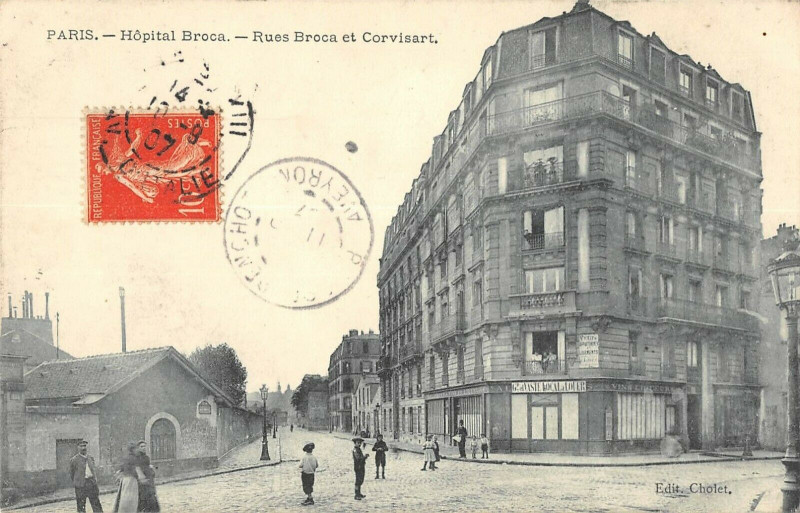 Carte postale ancienne Hôpital Broca - Rues Broca et Corvisart à Paris 13e