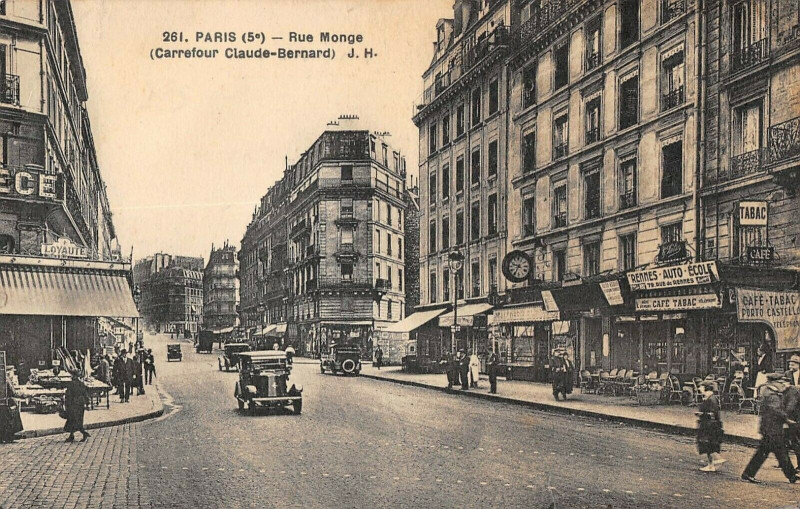 Carte postale ancienne Paris Ve Rue Monge Carrefour Claude Bernard (cliché pas courant à Paris 5e