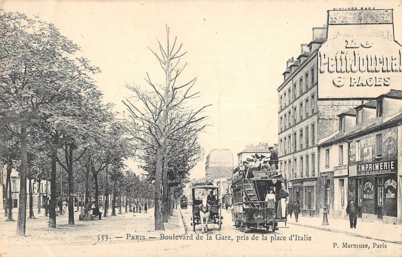 Carte postale ancienne Paris XIIIe Boulevard De La Gare Pris De La Place D'Italie à Paris 13e