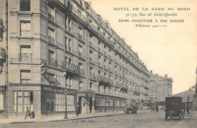 Carte postale ancienne Paris Xe Hotel De La Gare Du Nord Rue De St Quentin à Paris 10e