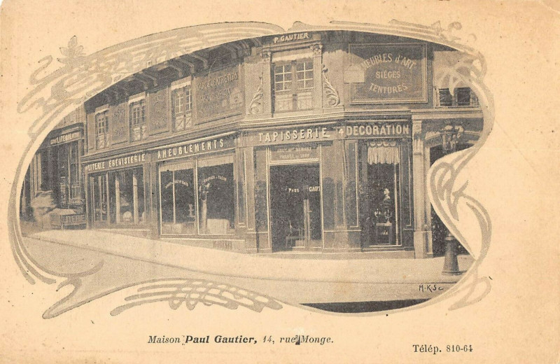 Carte postale ancienne Paris Ve Magasin Maison Paul Gautier Rue Monge à Paris 5e