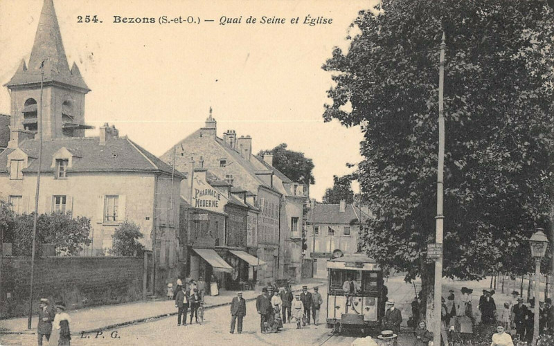 Carte postale ancienne Bezons Quai De Seine Et Eglise à Bezons