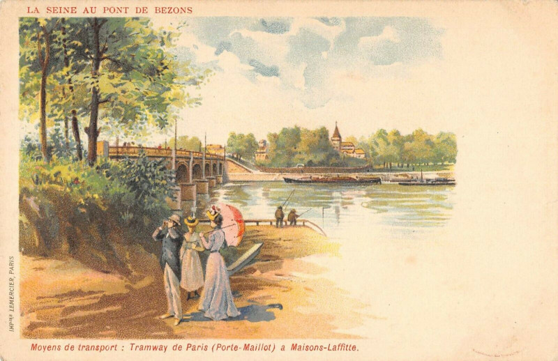 Carte postale ancienne Cpa Illustrateur La Seine Au Pont De Bezons à Bezons