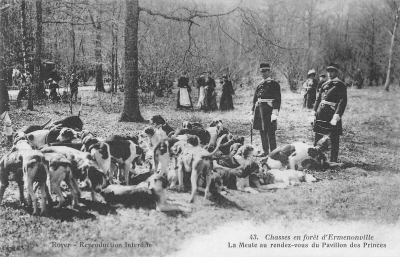 Carte postale ancienne Chasse Foret D'Ermenonville La Meute Au Rendez Vous à Ermenonville