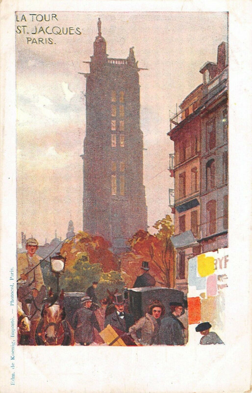 Carte postale ancienne Paris Ve Cpa Illustrateur La Tour Saint Jacques à Paris 5e