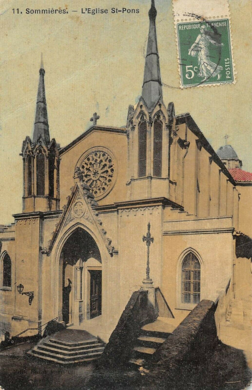 Carte postale ancienne Sommieres L'Eglise Saint Louis (cpa toilée à Sommières