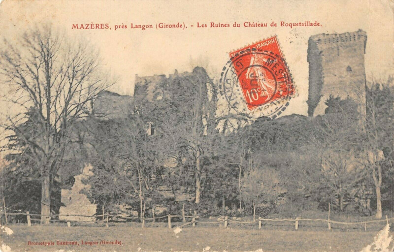 Carte postale ancienne Mazeres Pres Langon Les Ruines Du Chateau De Roquetaillade à Mazères