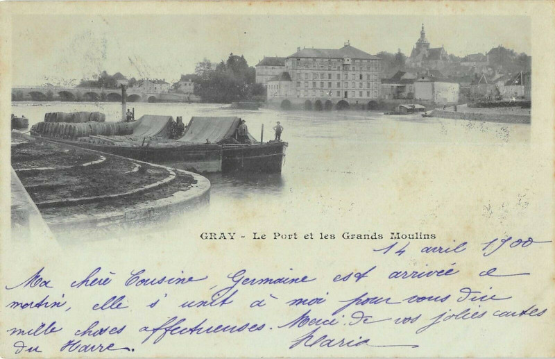 Carte postale ancienne Gray Le Port Et Les Moulins (cpa précurseur type sage au verso à Gray