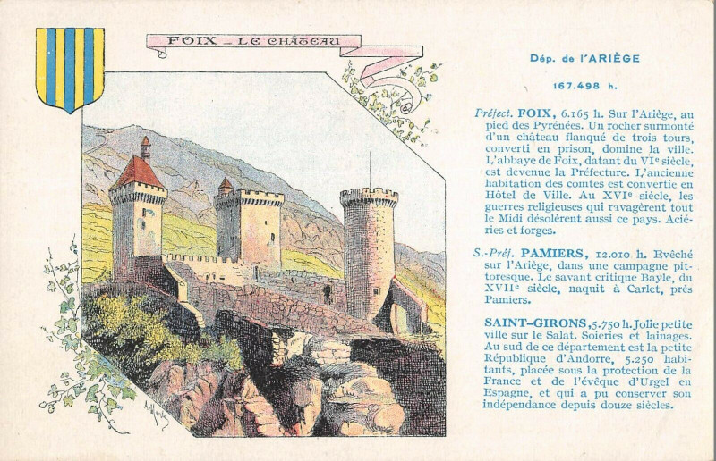 Carte postale ancienne Foix Le Chateau Departement De L'Ariege Cpa Representant Ariege à Foix