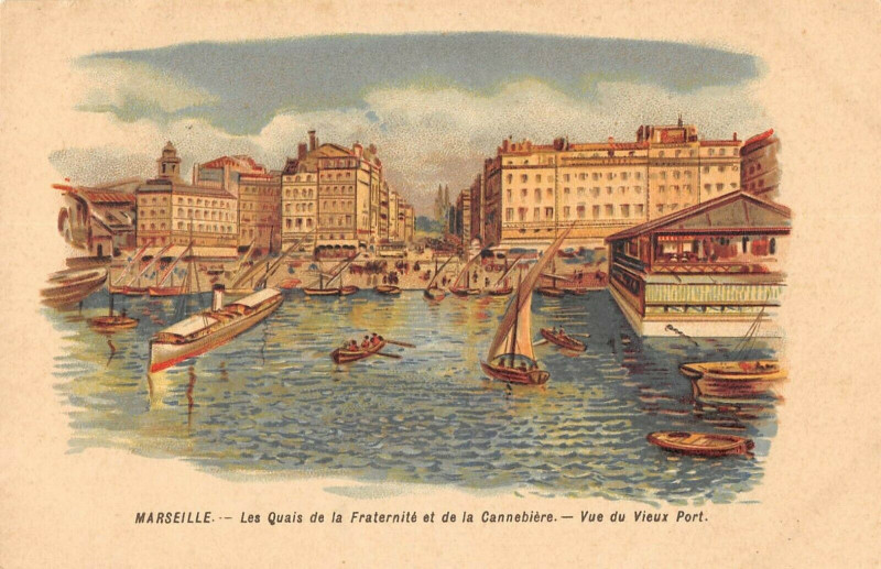 Carte postale ancienne Marseille Cpa Illustrateur Quai Fraternite Cannebiere Port Vieux à Marseille