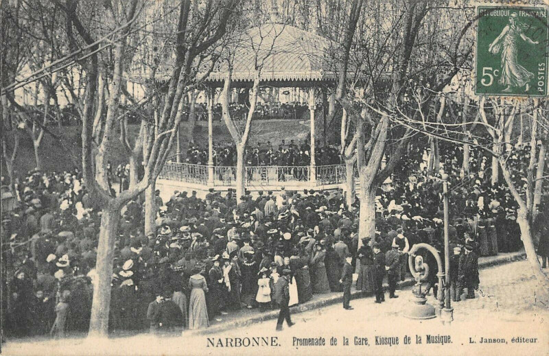 Carte postale ancienne Narbonne Promenade De La Gare Kiosque De La Musique à Narbonne