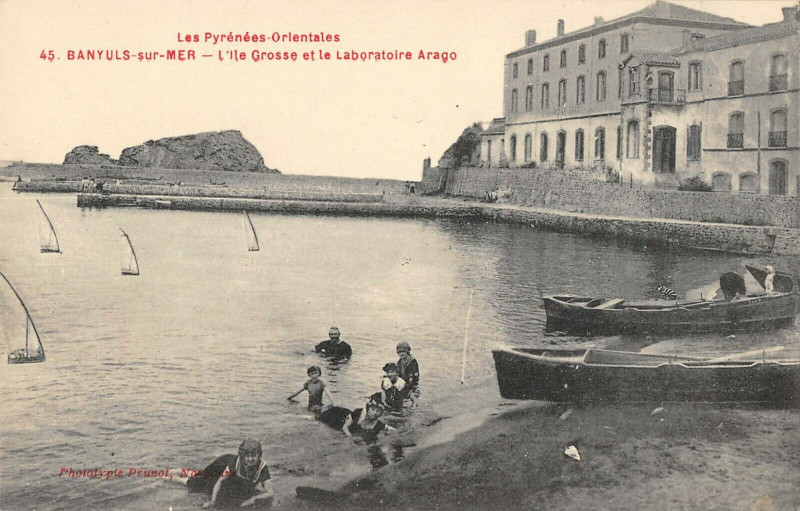 Carte postale ancienne Banyuls Sur Mer L'Ile Grosse Et Le Laboratoire Arago à Banyuls-sur-Mer