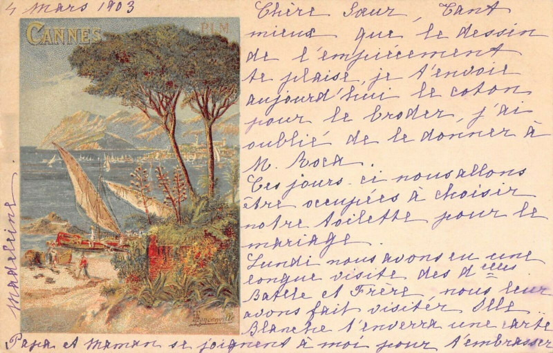 Carte postale ancienne Cannes Cpa Illustrateur Annee 1903 à Cannes