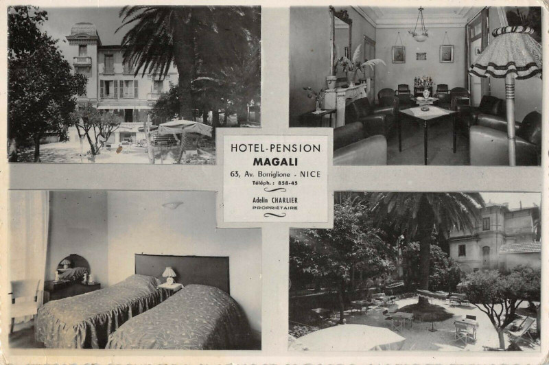 Carte postale ancienne Nice Hotel Pension Magali Av.borriglione Adelin Charlier Proprietaire à Nice