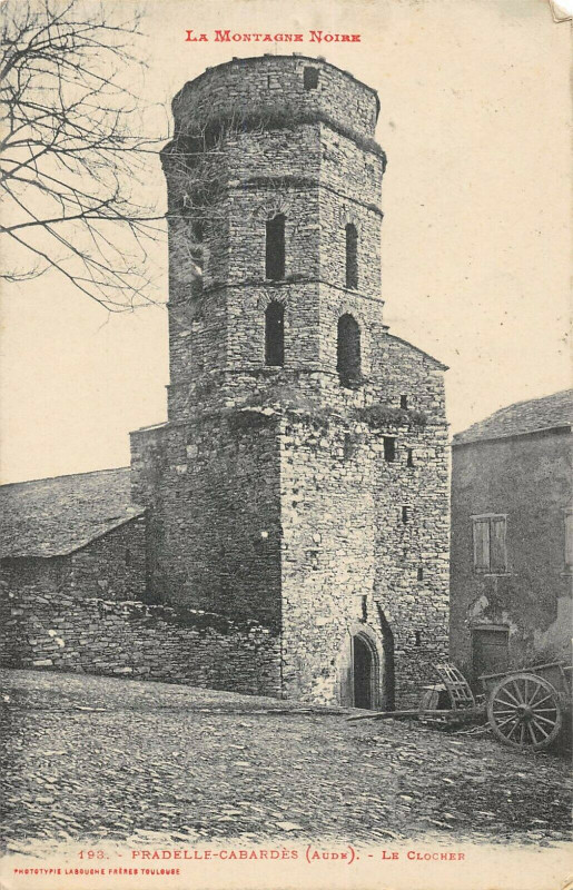 Carte postale ancienne Pradelle Cabardes Le Clocher