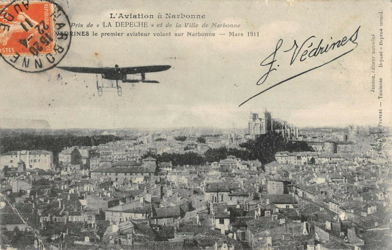 Carte postale ancienne L'Aviation A Narbonne Prix De La Depeche Vedrines 1ER Aviateur Narbonne à Narbonne