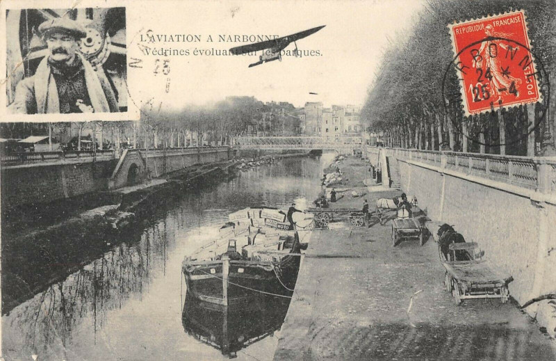 Carte postale ancienne L'Aviation A Narbonne Vedrines Evoluant Sur Les Barques à Narbonne