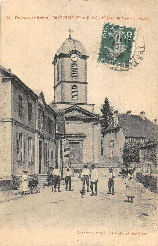 Carte postale ancienne Environs De Belfort Chatenois Eglise Mairie Et Ecole