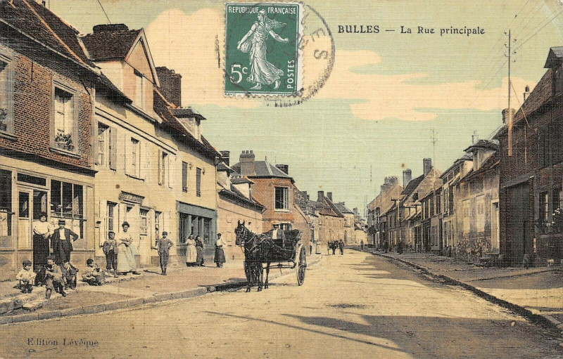 Carte postale ancienne Bulles La Rue Principale (cpa toilée à Bulles