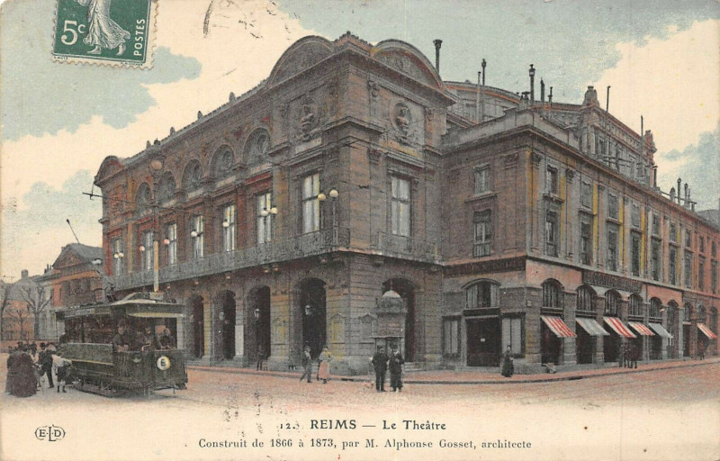 Carte postale ancienne Reims Le Theatre Tramway à Reims