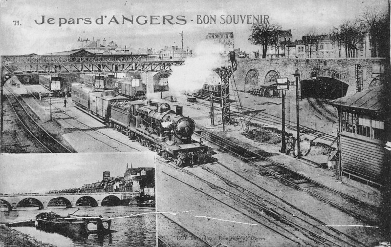 Carte postale ancienne Je Pars D'Angers Bon Souvenir Train à Angers