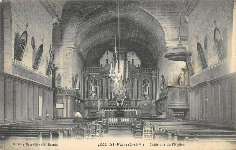 Carte postale ancienne Saint Pern Interieur Eglise à Saint-Pern