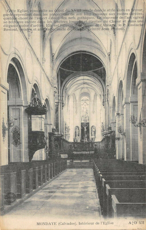 Carte postale ancienne Mondaye Interieur Eglise