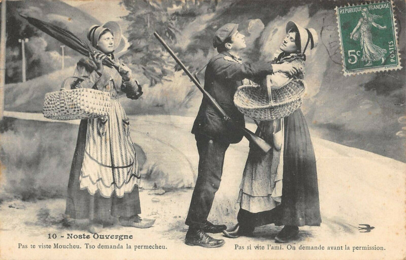 Carte postale ancienne Noste Ouvergne Chasse  Fusil Pas Si Vite L'Ami à Chas