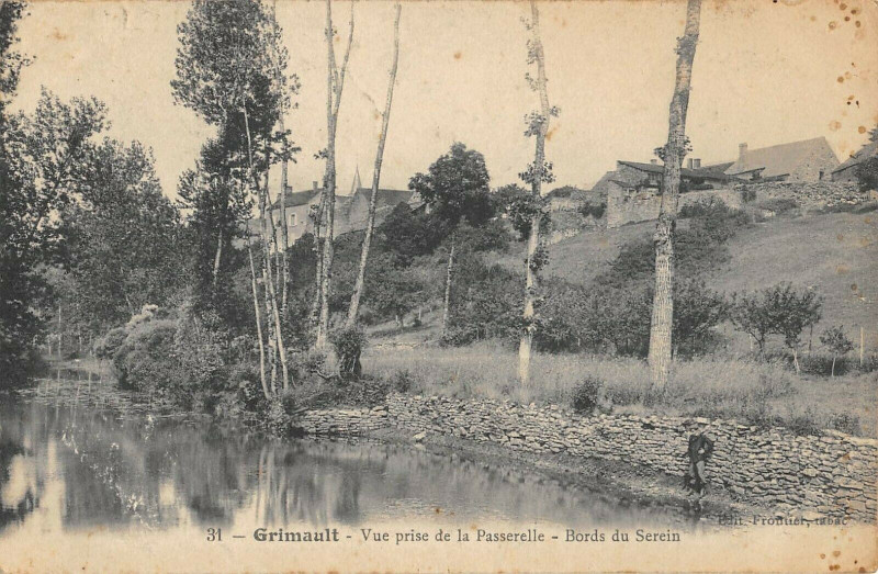 Carte postale ancienne Grimault Vue Prise De La Passerelle Bords Du Serein à Grimault