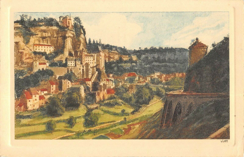 Carte postale ancienne Cpa Illustrateur Rocamadour Vue Generale Cote Ouest à Rocamadour
