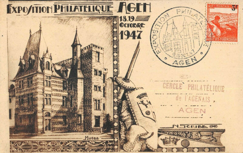 Carte postale ancienne Agen Exposition Philatelique 1947 à Agen