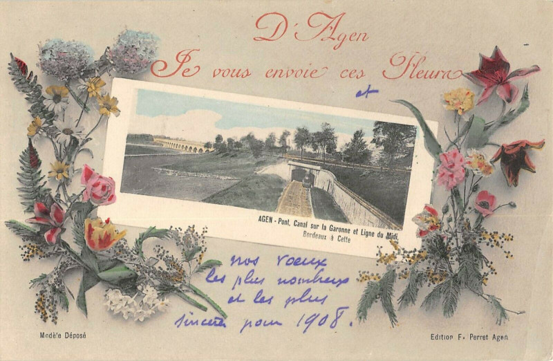 Carte postale ancienne Agen Je Vous Envoie Ces Fleurs à Agen