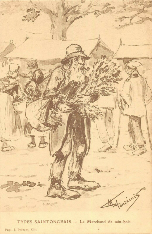 Carte postale ancienne Cpa Illustrateur Types Saintongeais Le Marchand De Sain Bois à Bois